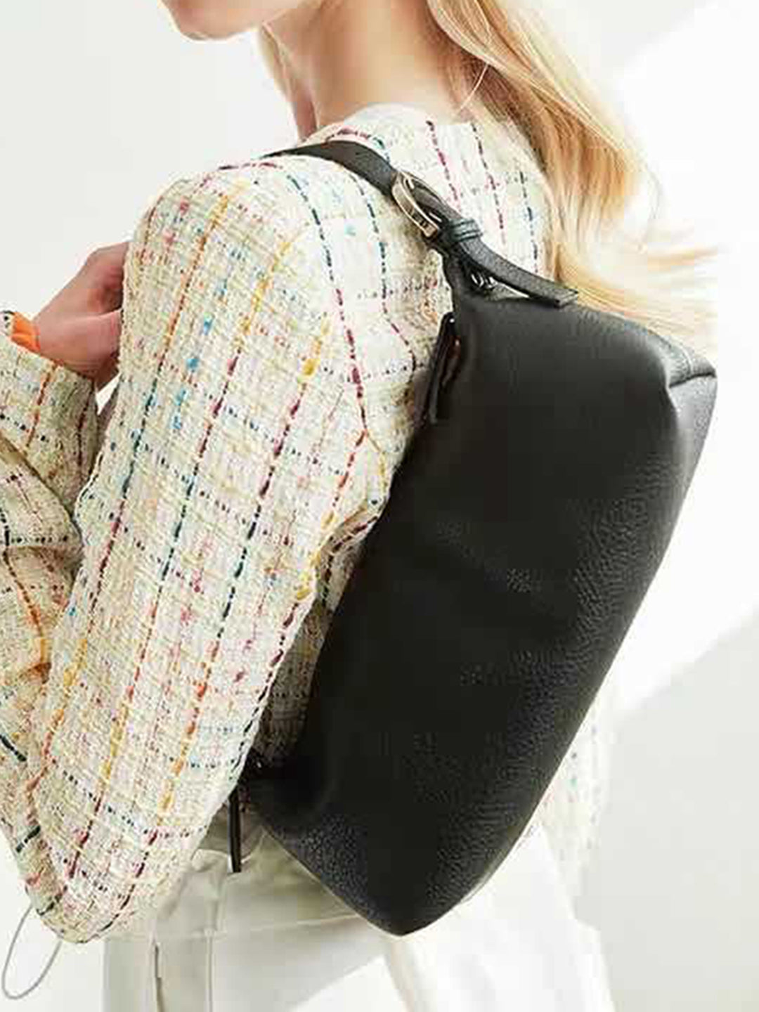 Women's Textured Solid Sling Bag-Black