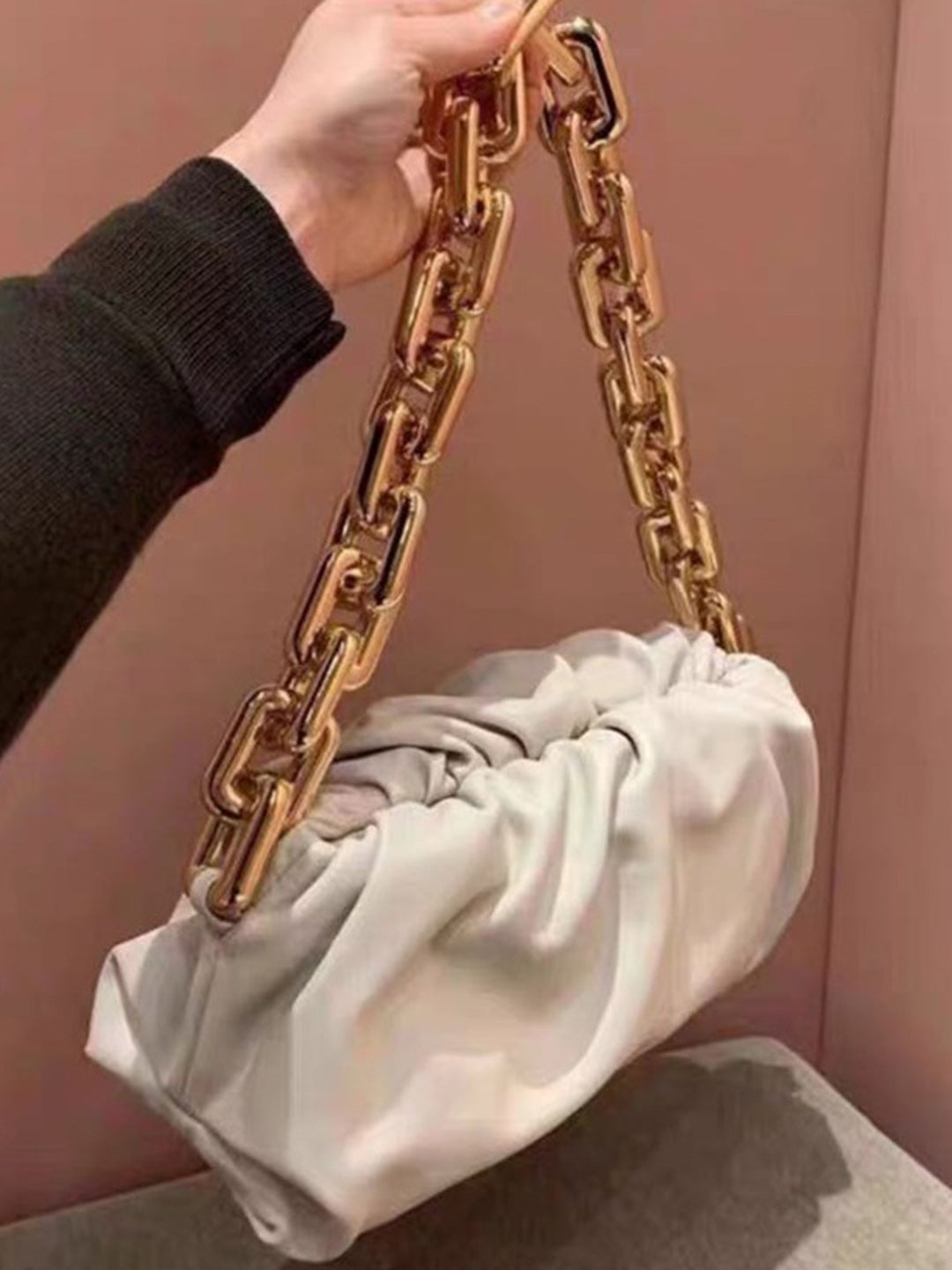 Women's Golden Chain Sling Bag- White