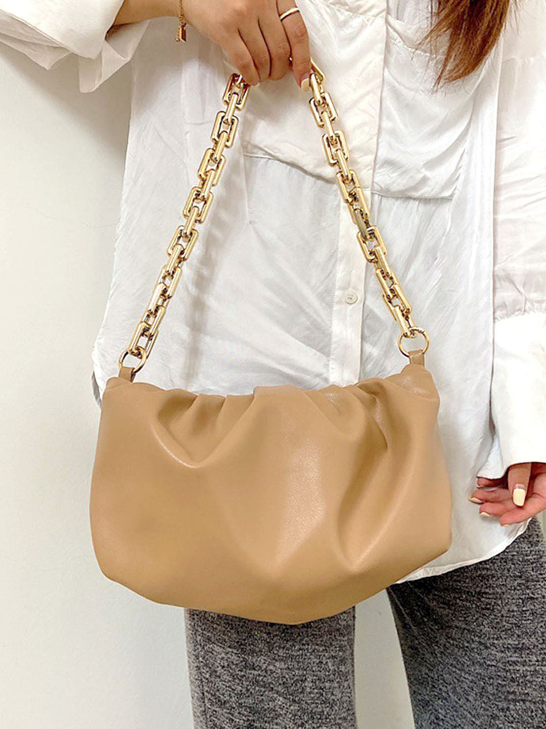 Women's Golden Chain Sling Bag-Brown