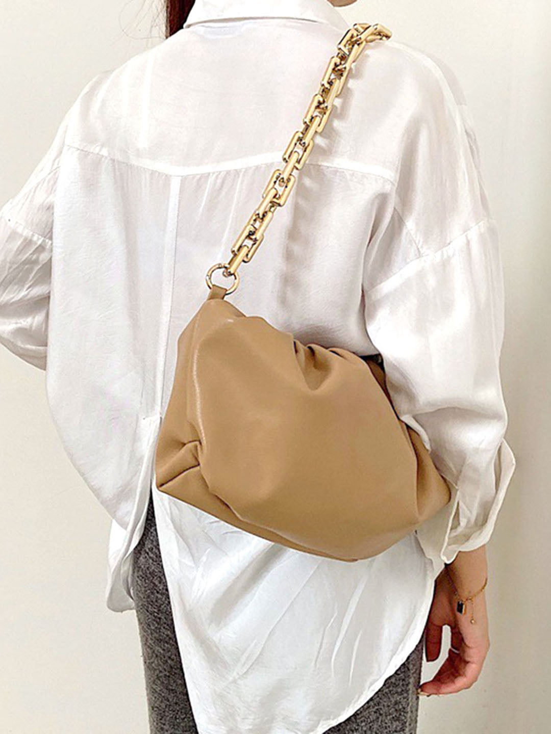 Women's Golden Chain Sling Bag-Brown