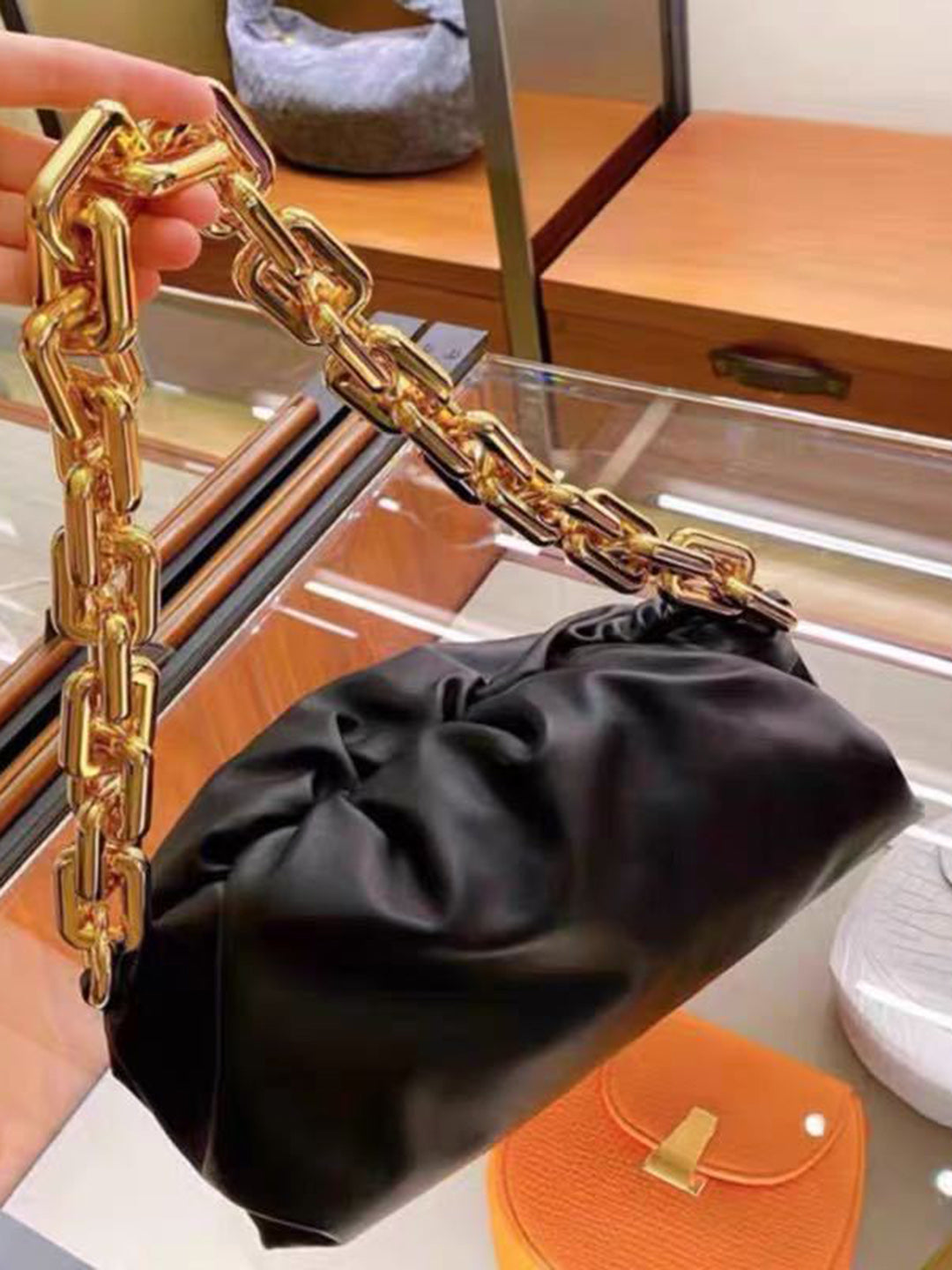 Women's Golden Chain Sling Bag- Black