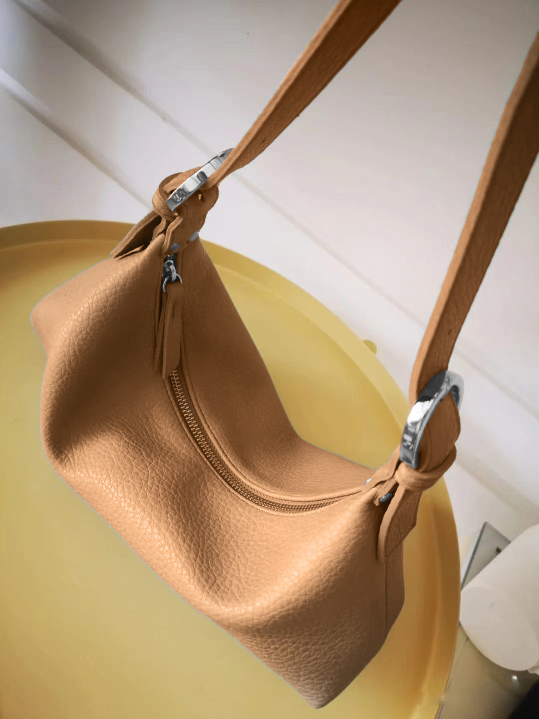 Women's Textured Solid Sling Bag- Khaki