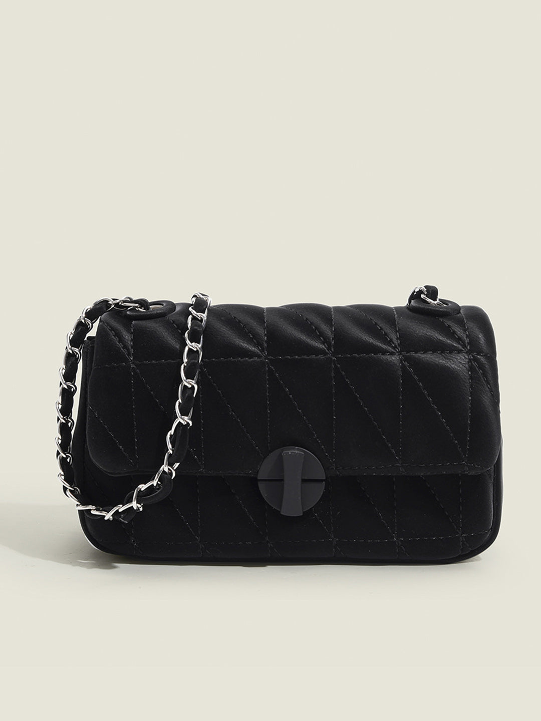 Women's Textured Silver Chain Sling Bag- black