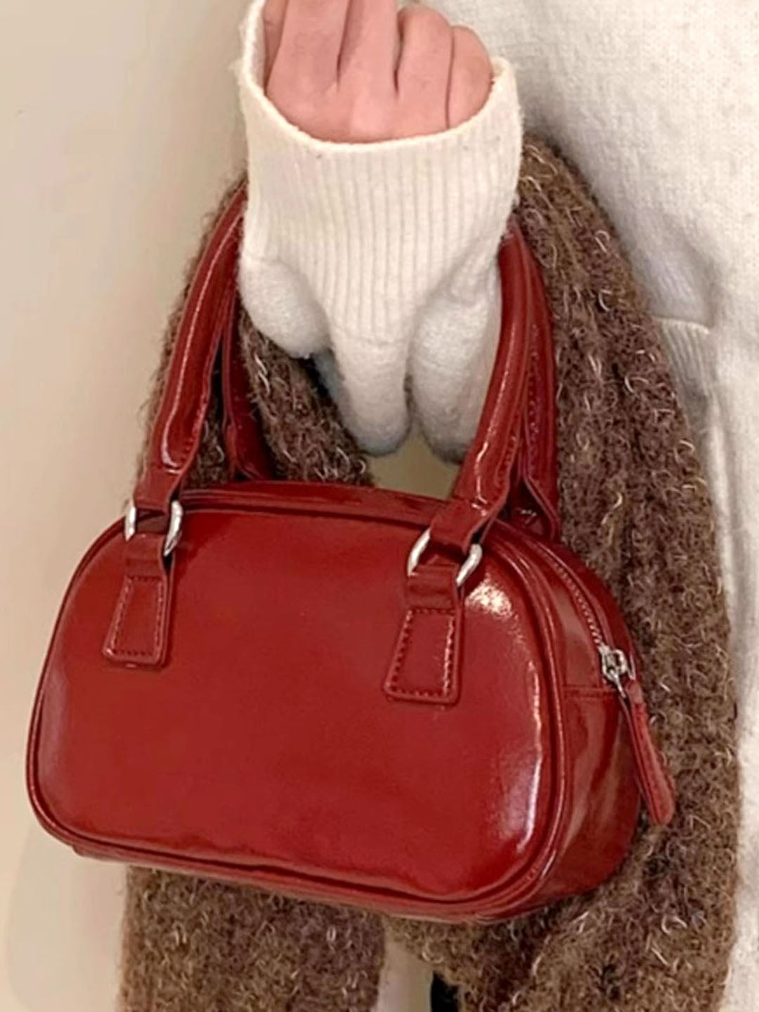 Women's Solid Structured Sling Bag-Red