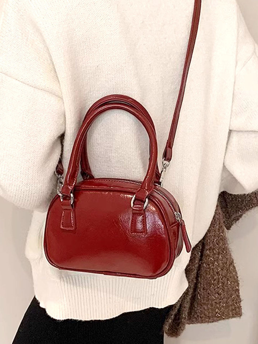 Women's Solid Structured Sling Bag-Red