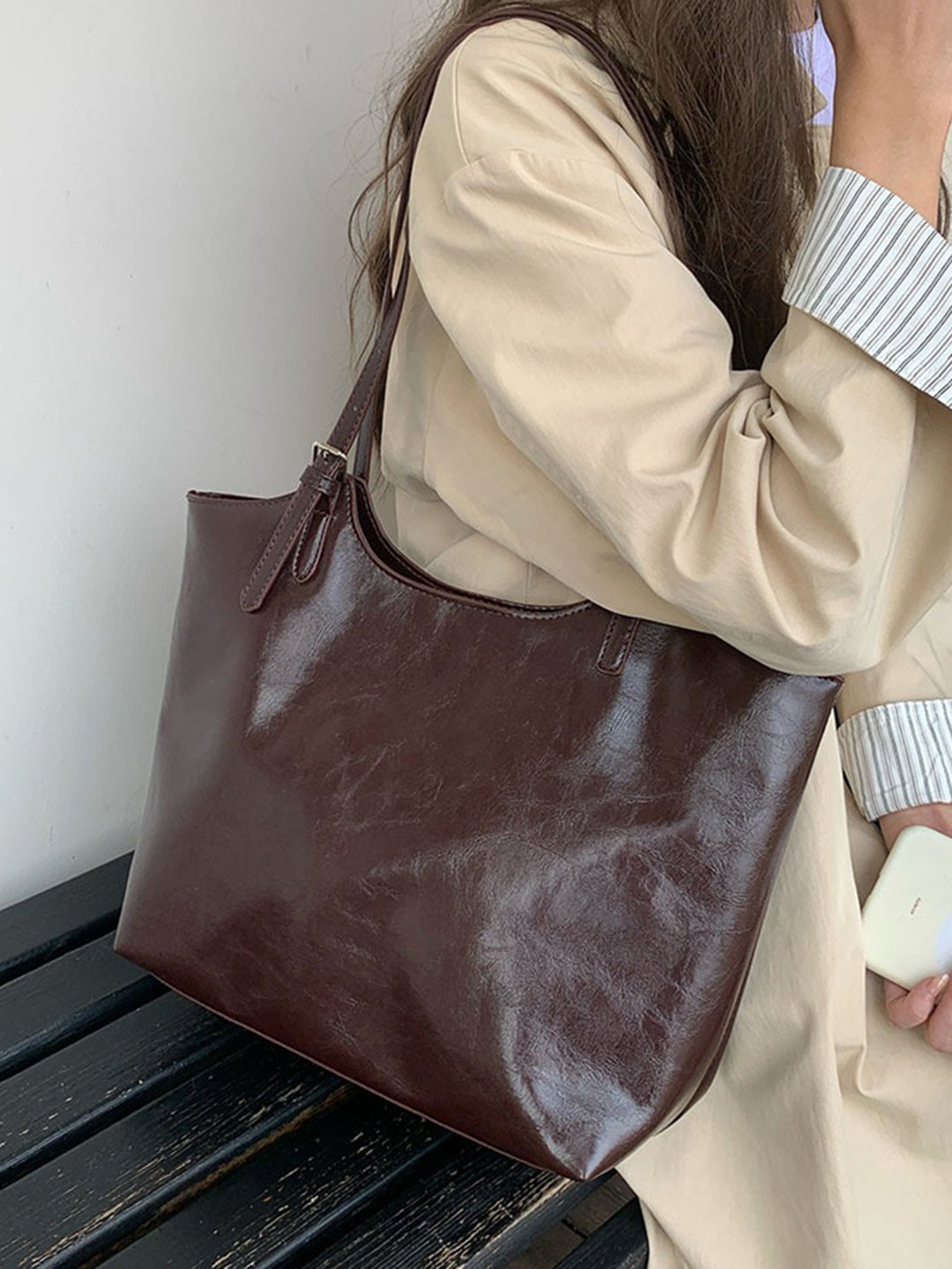 Evee Textured Dark Brown Tote