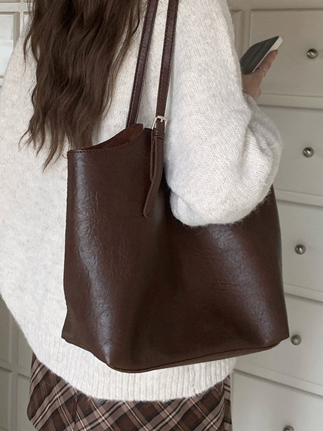 Evee Textured Brown Tote