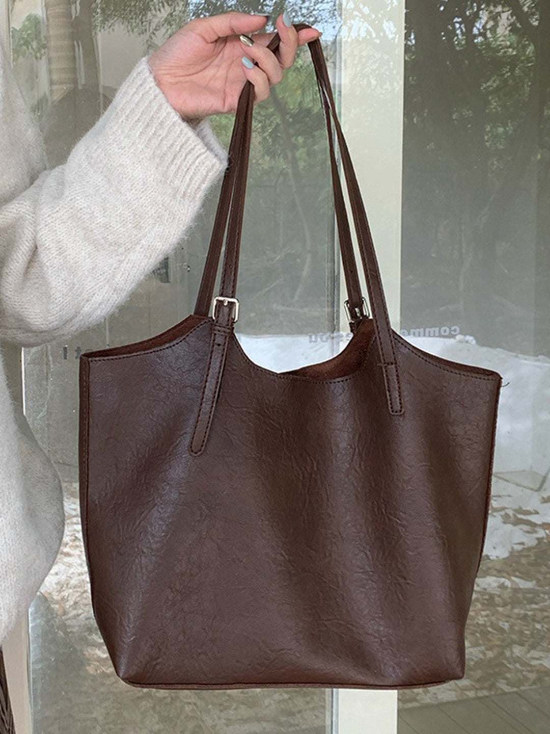 Evee Textured Brown Tote
